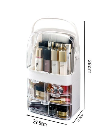 SOGA 2X 3 Tier White Countertop Makeup Cosmetic Storage Organiser Skincare Holder Jewelry Storage Box with Handle, hi-res image number null