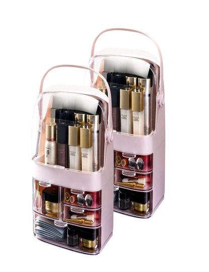 SOGA 2 Tier Pink Countertop Makeup Cosmetic Storage Organiser Skincare  Holder Jewelry Storage Box with Handle