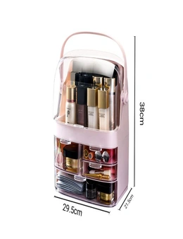 SOGA 2X 3 Tier Pink Countertop Makeup Cosmetic Storage Organiser Skincare Holder Jewelry Storage Box with Handle