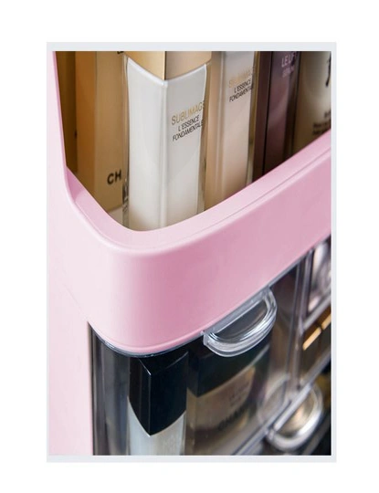 SOGA 2X 3 Tier Pink Countertop Makeup Cosmetic Storage Organiser Skincare Holder Jewelry Storage Box with Handle, hi-res image number null