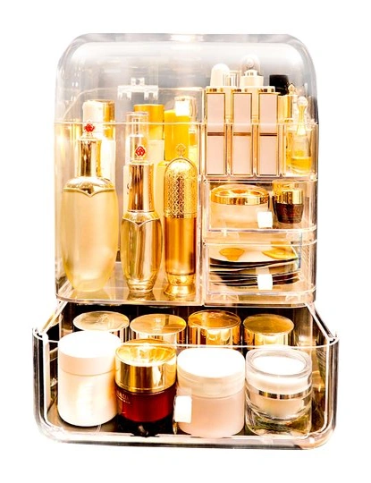 SOGA 2X Transparent Cosmetic Storage Box Clear Makeup Skincare Holder with  Lid Drawers Waterproof Dustproof Organiser