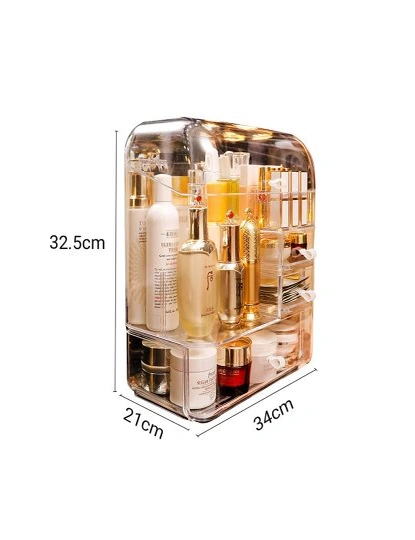 SOGA 2X Transparent Cosmetic Storage Box Clear Makeup Skincare Holder with Lid Drawers Waterproof  Dustproof Organiser, hi-res image number null
