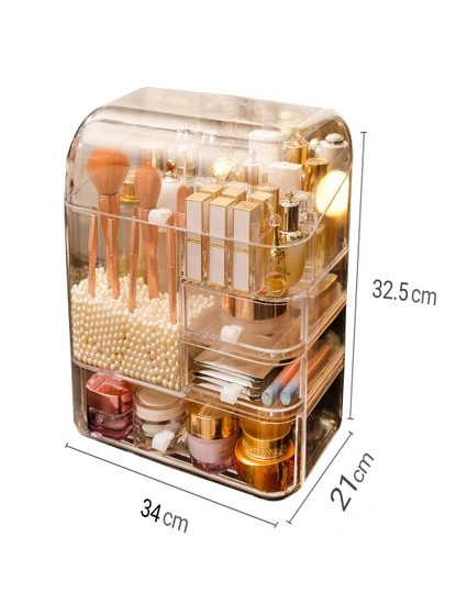 SOGA 2X Transparent Cosmetic Storage Box Clear Makeup Skincare Holder with Lid Drawers Waterproof  Dustproof Organiser with Pearls, hi-res image number null