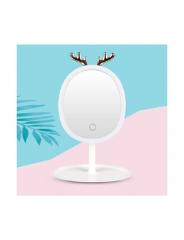 SOGA White Cosmetic Jewelry Storage Organiser with Antler LED Light Mirror Tabletop Vanity Set