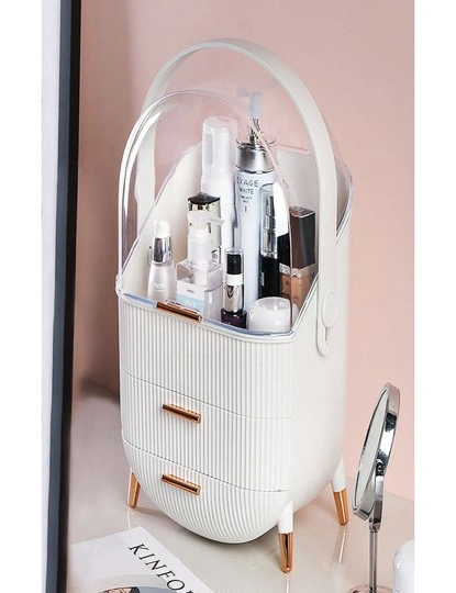 SOGA 2X 29cm White Countertop Makeup Cosmetic Storage Organiser Skincare Holder Jewelry Storage Box with Handle, hi-res image number null