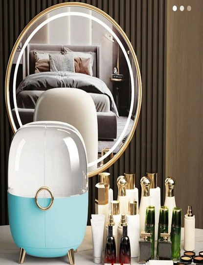 SOGA Blue Transparent Countertop Makeup Organiser Cosmetic Storage Waterproof Dustproof Bathroom Skincare Holder with Lid, hi-res image number null