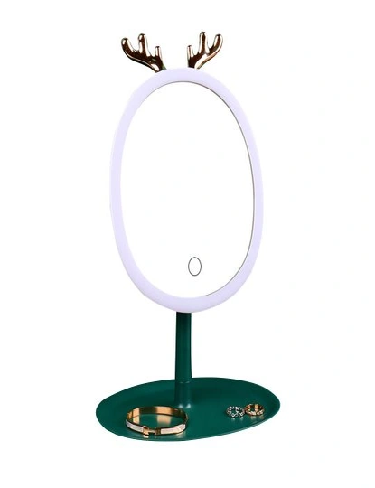 SOGA Green Antler LED Light Makeup Mirror Tabletop Vanity Home Decor, hi-res image number null