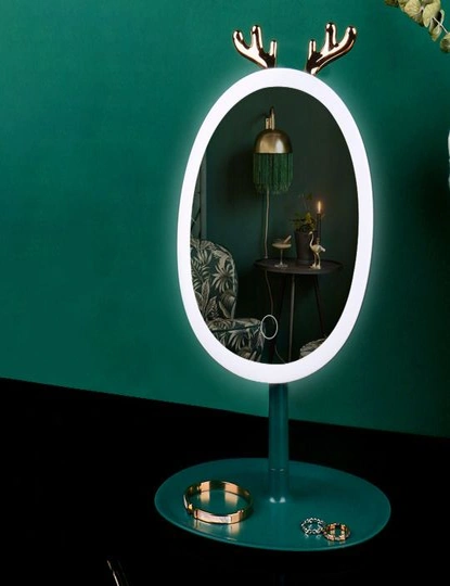 SOGA Green Antler LED Light Makeup Mirror Tabletop Vanity Home Decor, hi-res image number null
