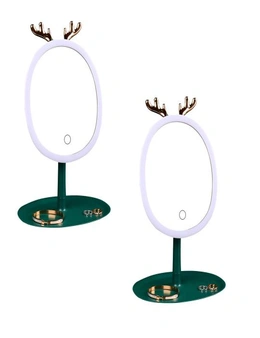 SOGA 2X Green Antler LED Light Makeup Mirror Tabletop Vanity Home Decor