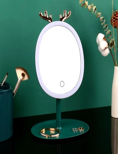 SOGA 2X Green Antler LED Light Makeup Mirror Tabletop Vanity Home Decor, hi-res image number null