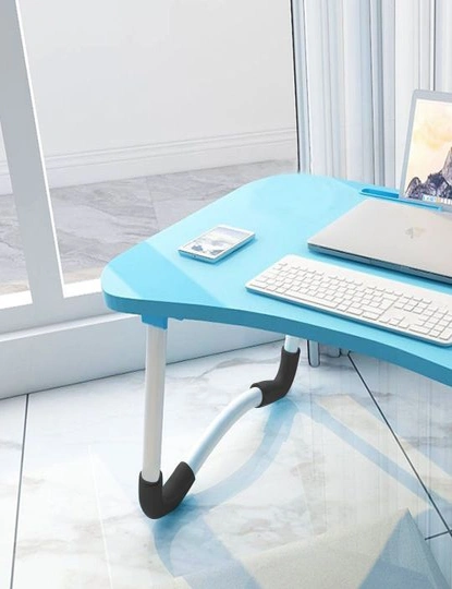 SOGA Blue Portable Bed Table Adjustable Foldable Bed Sofa Study Table Laptop Mini Desk with Notebook Stand Card Slot Holder Home Decor, hi-res image number null