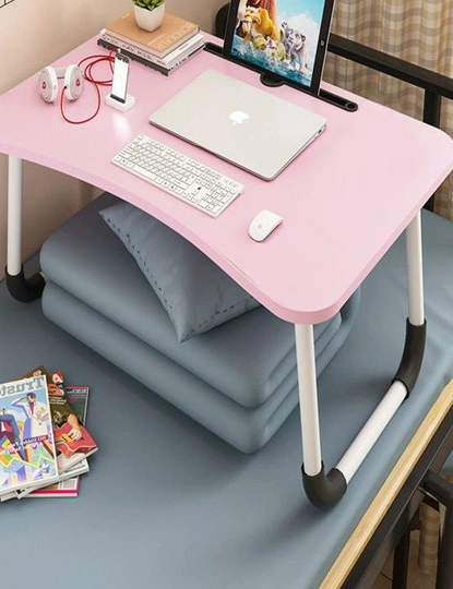 SOGA Pink Portable Bed Table Adjustable Foldable Bed Sofa Study Table Laptop Mini Desk with Notebook Stand Card Slot Holder Home Decor, hi-res image number null