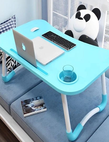 SOGA Blue Portable Bed Table Adjustable Foldable Bed Sofa Study Table Laptop Mini Desk with Notebook Stand Cup Slot Home Decor, hi-res image number null