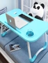 SOGA Blue Portable Bed Table Adjustable Foldable Bed Sofa Study Table Laptop Mini Desk with Notebook Stand Cup Slot Home Decor, hi-res