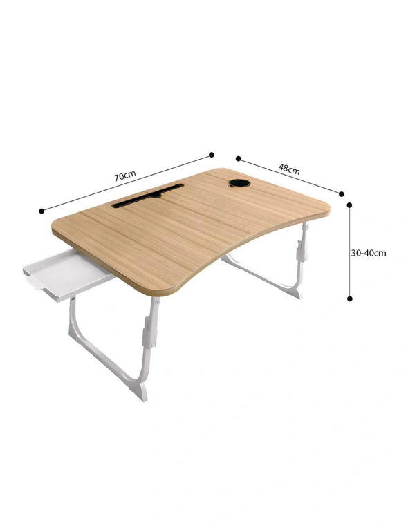 SOGA Oak Portable Bed Table Adjustable Folding Mini Desk Stand With Cup-Holder Home Decor, hi-res image number null