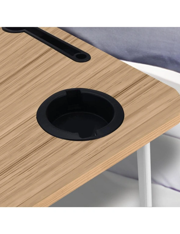 SOGA Oak Portable Bed Table Adjustable Folding Mini Desk Stand With Cup-Holder Home Decor, hi-res image number null