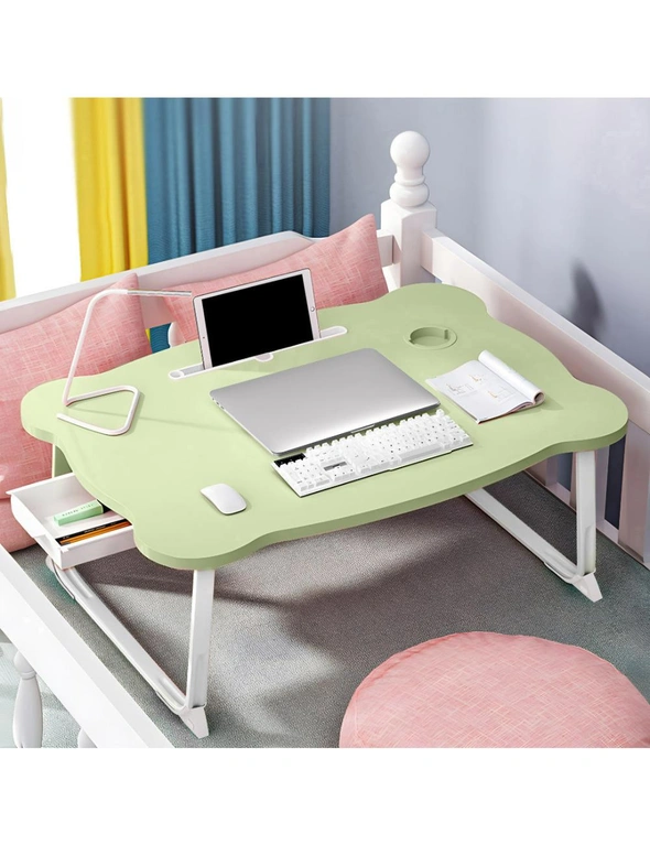 SOGA Green Portable Bed Table Adjustable Folding Mini Desk With Mini Drawer and Cup-Holder Home Decor, hi-res image number null