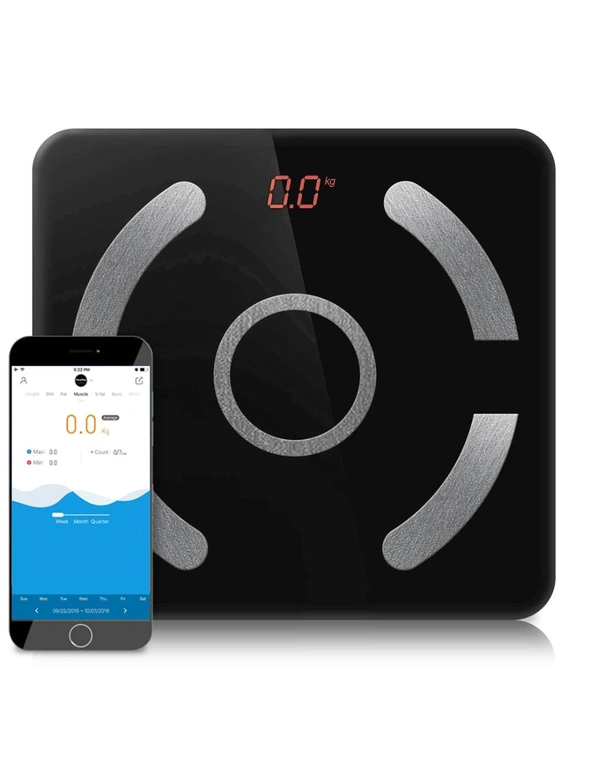 SOGA Wireless Bluetooth Digital Body Fat Scale Bathroom Weighing Scales Health Analyzer Weight Black, hi-res image number null