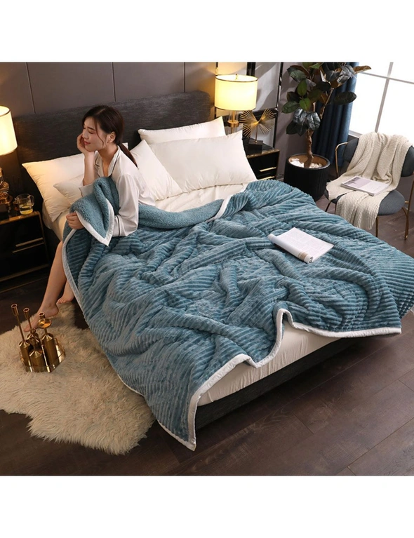 SOGA 2X  Blue Throw Blanket Warm Cozy Double Sided Thick Flannel Coverlet Fleece Bed Sofa Comforter, hi-res image number null