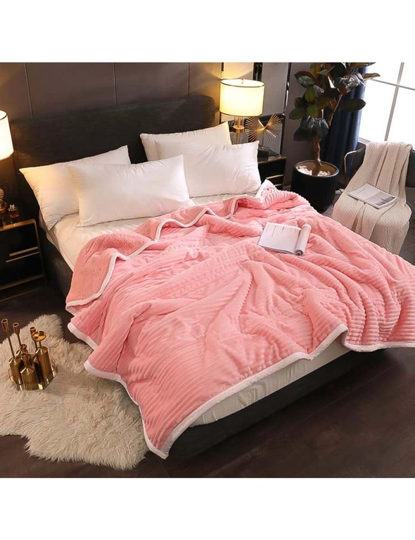 SOGA Throw Blanket Warm Cozy Double Sided Thick Flannel Coverlet Fleece Bed Sofa Comforter Pink, hi-res image number null