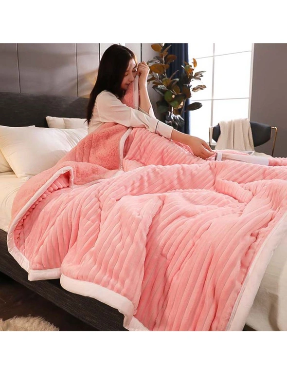 SOGA Throw Blanket Warm Cozy Double Sided Thick Flannel Coverlet Fleece Bed Sofa Comforter Pink, hi-res image number null