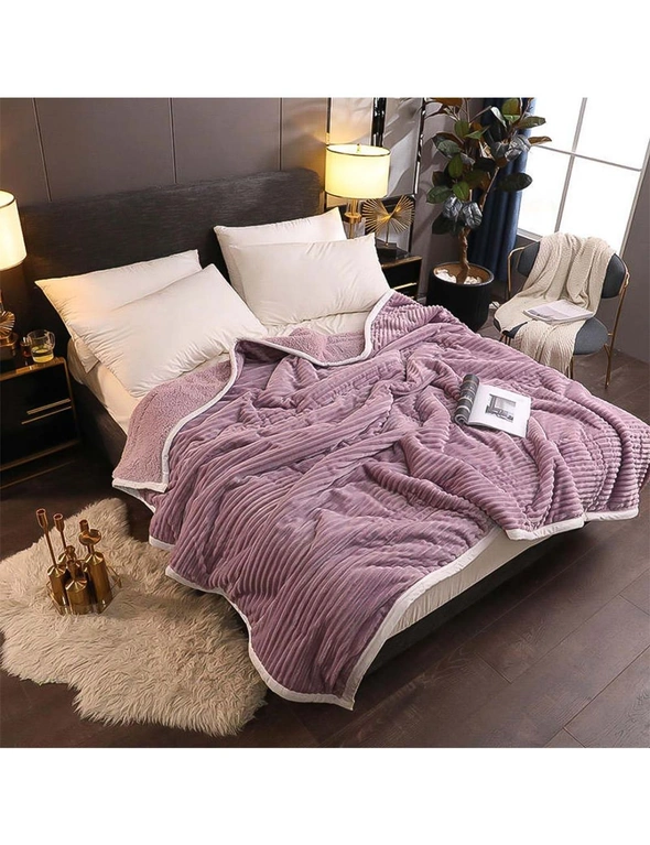 SOGA 2X Throw Blanket Warm Cozy Double Sided Thick Flannel Coverlet Fleece Bed Sofa Comforter Purple, hi-res image number null