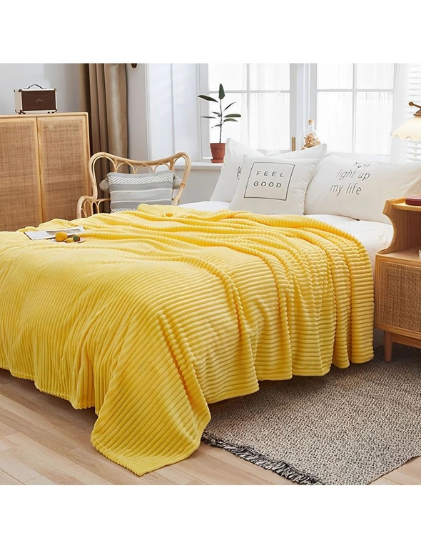SOGA 2X Yellow Throw Blanket Warm Cozy Striped Pattern Thin Flannel Coverlet Fleece Bed Sofa Comforter, hi-res image number null