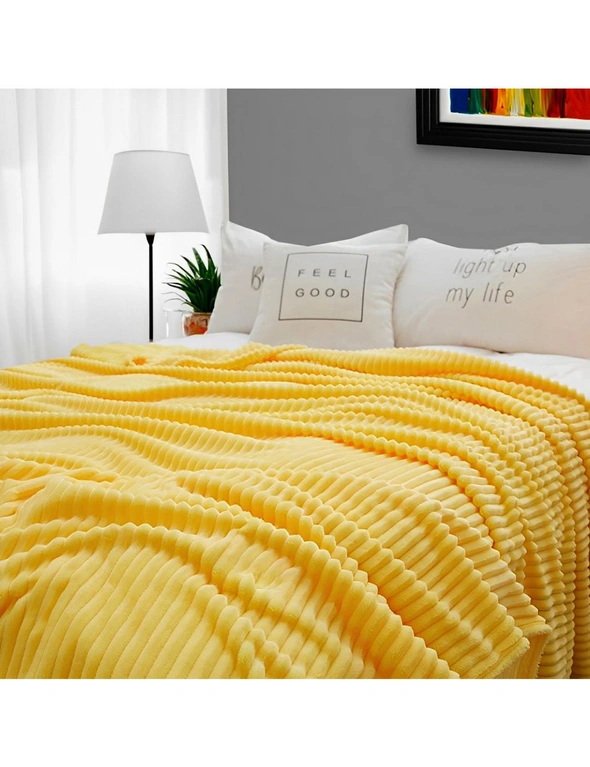SOGA 2X Yellow Throw Blanket Warm Cozy Striped Pattern Thin Flannel Coverlet Fleece Bed Sofa Comforter, hi-res image number null