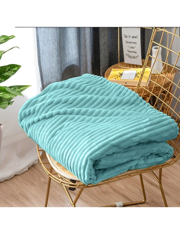 SOGA Sky Blue Throw Blanket Warm Cozy Striped Pattern Thin Flannel Coverlet Fleece Bed Sofa Comforter, hi-res image number null