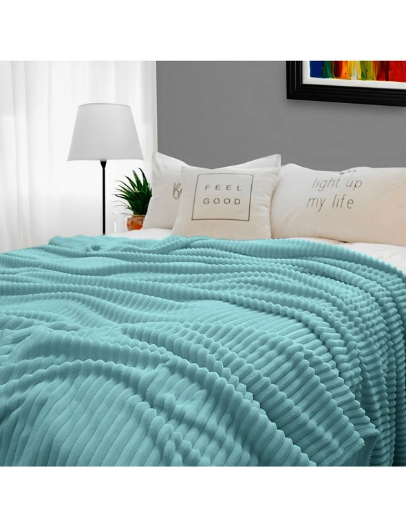 SOGA Sky Blue Throw Blanket Warm Cozy Striped Pattern Thin Flannel Coverlet Fleece Bed Sofa Comforter, hi-res image number null