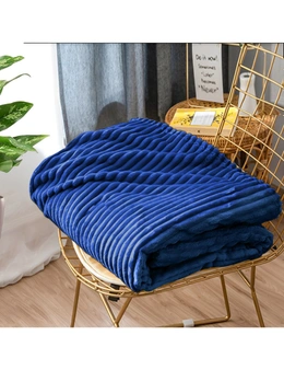 SOGA 2X Blue Throw Blanket Warm Cozy Striped Pattern Thin Flannel Coverlet Fleece Bed Sofa Comforter