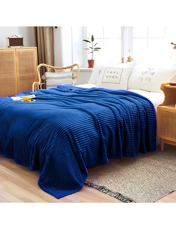SOGA 2X Blue Throw Blanket Warm Cozy Striped Pattern Thin Flannel Coverlet Fleece Bed Sofa Comforter, hi-res image number null