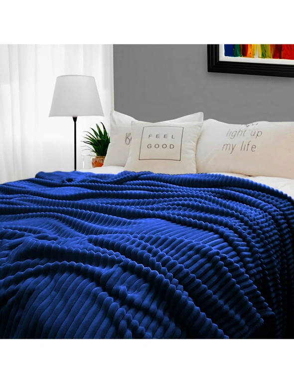 SOGA 2X Blue Throw Blanket Warm Cozy Striped Pattern Thin Flannel Coverlet Fleece Bed Sofa Comforter, hi-res image number null