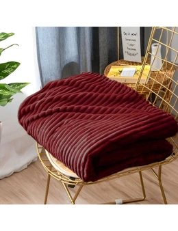 SOGA Burgundy Throw Blanket Warm Cozy Striped Pattern Thin Flannel Coverlet Fleece Bed Sofa Comforter
