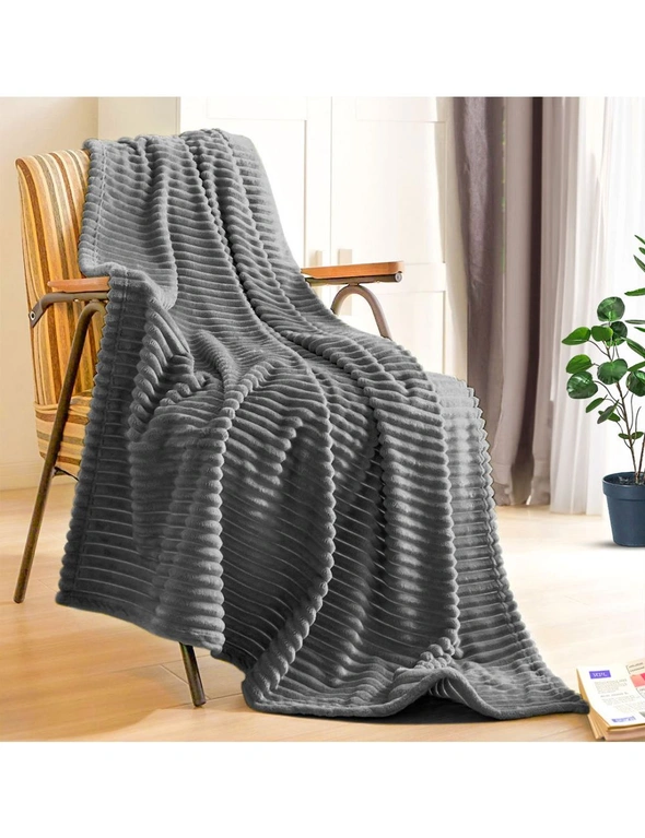 SOGA GreyThrow Blanket Warm Cozy Striped Pattern Thin Flannel Coverlet Fleece Bed Sofa Comforter, hi-res image number null