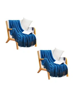 SOGA 2X Royal Blue Diamond Pattern Knitted Throw Blanket Warm Cozy Woven Cover Couch Bed Sofa Home Decor with Tassels