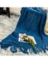 SOGA 2X Royal Blue Diamond Pattern Knitted Throw Blanket Warm Cozy Woven Cover Couch Bed Sofa Home Decor with Tassels, hi-res