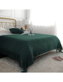 SOGA Green Diamond Pattern Knitted Throw Blanket Warm Cozy Woven Cover Couch Bed Sofa Home Decor with Tassels