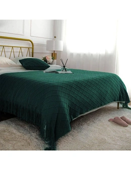 SOGA 2X Green Diamond Pattern Knitted Throw Blanket Warm Cozy Woven Cover Couch Bed Sofa Home Decor with Tassels