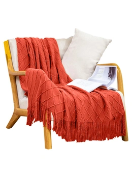 SOGA Red Diamond Pattern Knitted Throw Blanket Warm Cozy Woven Cover Couch Bed Sofa Home Decor with Tassels