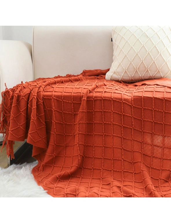 SOGA Red Diamond Pattern Knitted Throw Blanket Warm Cozy Woven Cover Couch Bed Sofa Home Decor with Tassels, hi-res image number null