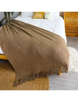 SOGA 2X Coffee Acrylic Knitted Throw Blanket Solid Fringed Warm Cozy Woven Cover Couch Bed Sofa Home Decor