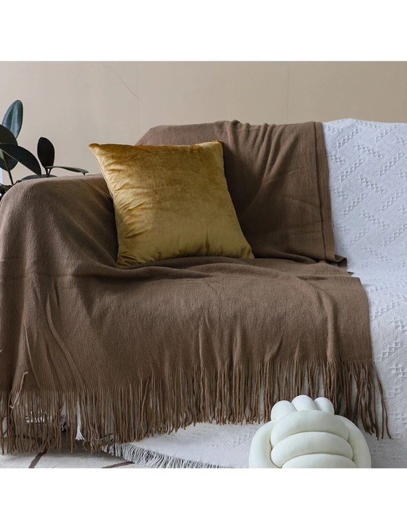 SOGA 2X Coffee Acrylic Knitted Throw Blanket Solid Fringed Warm Cozy Woven Cover Couch Bed Sofa Home Decor, hi-res image number null