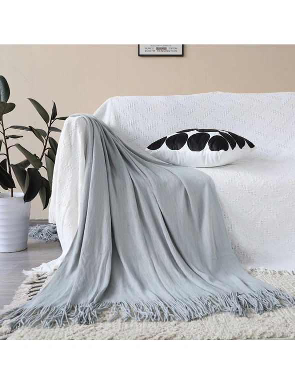 SOGA Grey Acrylic Knitted Throw Blanket Solid Fringed Warm Cozy Woven Cover Couch Bed Sofa Home Decor, hi-res image number null