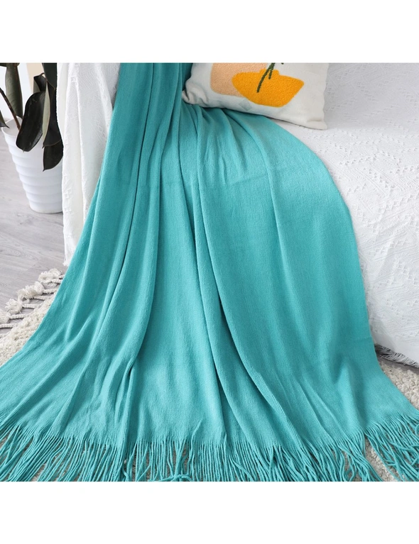 SOGA Teal Acrylic Knitted Throw Blanket Solid Fringed Warm Cozy Woven Cover Couch Bed Sofa Home Decor, hi-res image number null