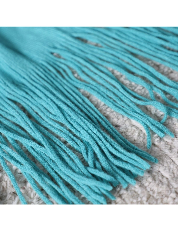 SOGA Teal Acrylic Knitted Throw Blanket Solid Fringed Warm Cozy Woven Cover Couch Bed Sofa Home Decor, hi-res image number null