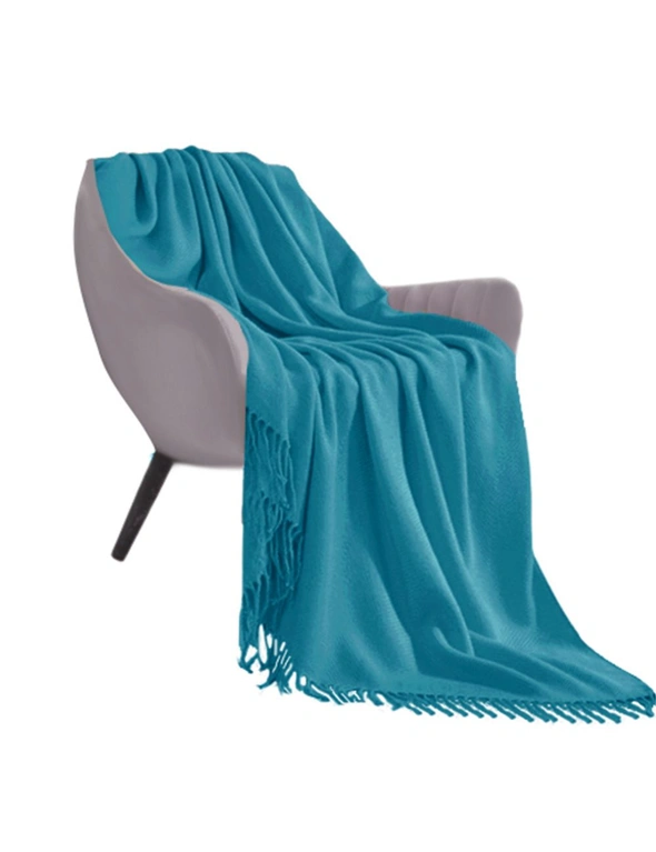 SOGA Blue Acrylic Knitted Throw Blanket Solid Fringed Warm Cozy Woven Cover Couch Bed Sofa Home Decor, hi-res image number null