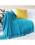 SOGA Blue Acrylic Knitted Throw Blanket Solid Fringed Warm Cozy Woven Cover Couch Bed Sofa Home Decor, hi-res