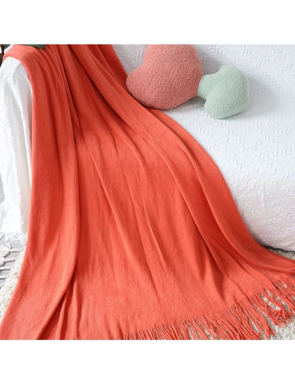 SOGA Orange Acrylic Knitted Throw Blanket Solid Fringed Warm Cozy Woven Cover Couch Bed Sofa Home Decor, hi-res image number null