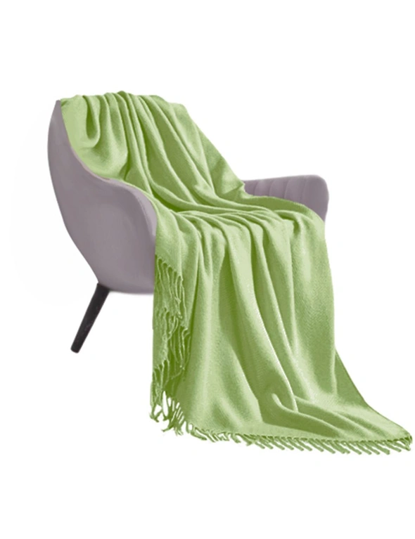 SOGA Green Acrylic Knitted Throw Blanket Solid Fringed Warm Cozy Woven Cover Couch Bed Sofa Home Decor, hi-res image number null